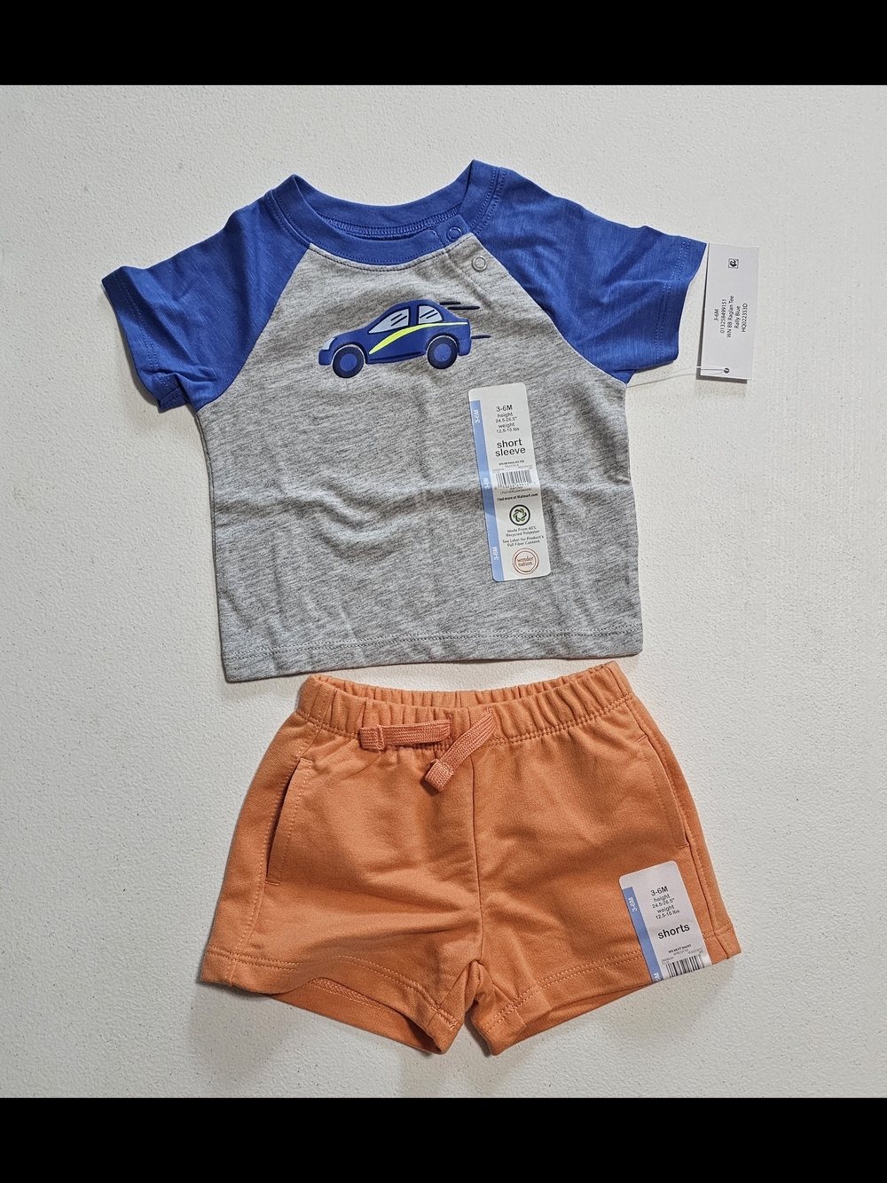 Baby Blue & Gray Car Top with Orange Shorts - Kids Outfit